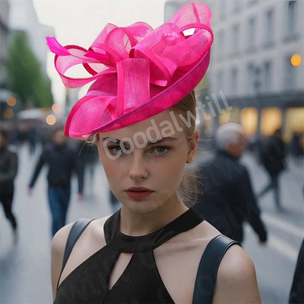 Hot Pink New Fascinator Wedding Women Hat Derby Race Ladies Headpiece Bride Wedding Chic Pillbox Fascinator Hair Accessories