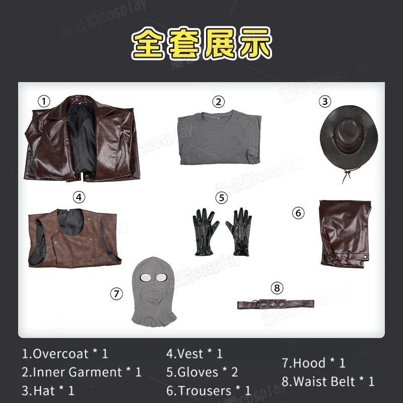 Spider Noir Cosplay Peter Parker Costume Full Set Uniform Props Accessories Shoes Coat Men Halloween Carnival Part HERO Cos