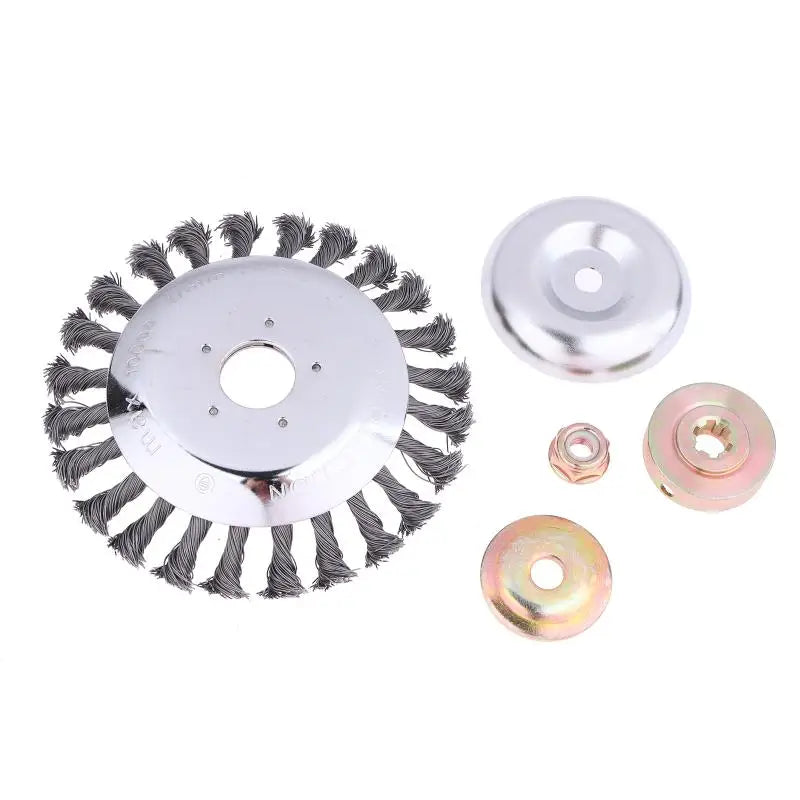Improved 6 inch Universal Lawn Mower Head, Steel Wire Weed Brush, Garden Cutter Tool with Disc Brush