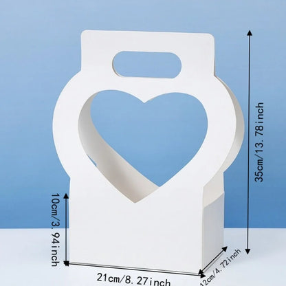 3PCS Heart-Cutout Flower Gift Box Portable Foldable Heart Shaped Gift Bags Romantic With Handle Floral Wrap Box Packaging