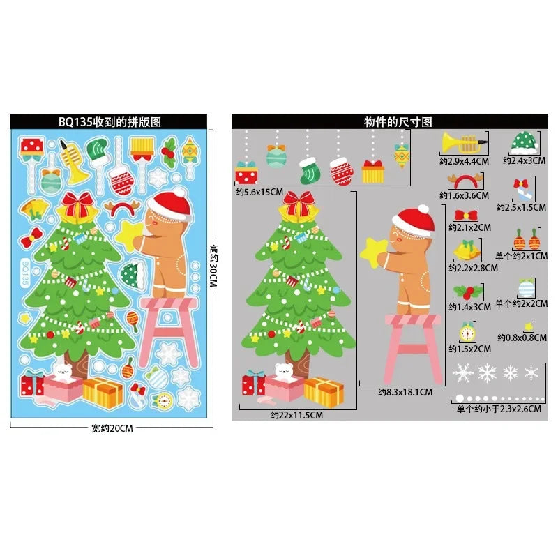 Christmas Decorations Santa Claus Snowman Elk Xmas Tree Window Stickers Noel Natal Merry Christmas Glass Wall Stickers 2024