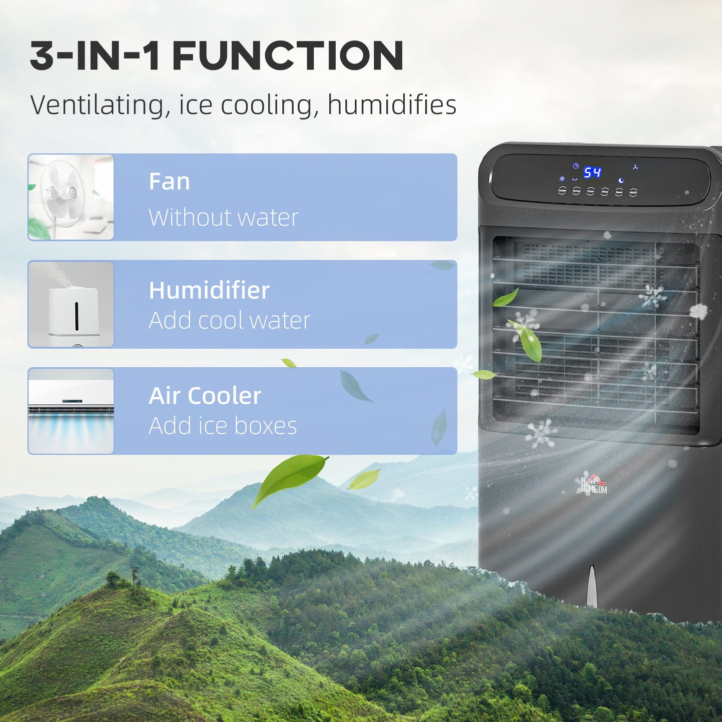3-In-1 Ice Cooling Fan, Mobile Evaporative Air Cooler with Remote,