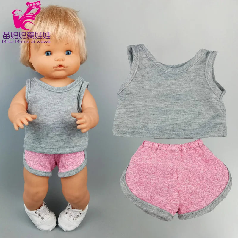 16 Inch Nenuco Doll Clothes T-shirt Short  for 40cm Ropa Y Su Hermanita 38cm Baby Doll Fashion Denim Shorts