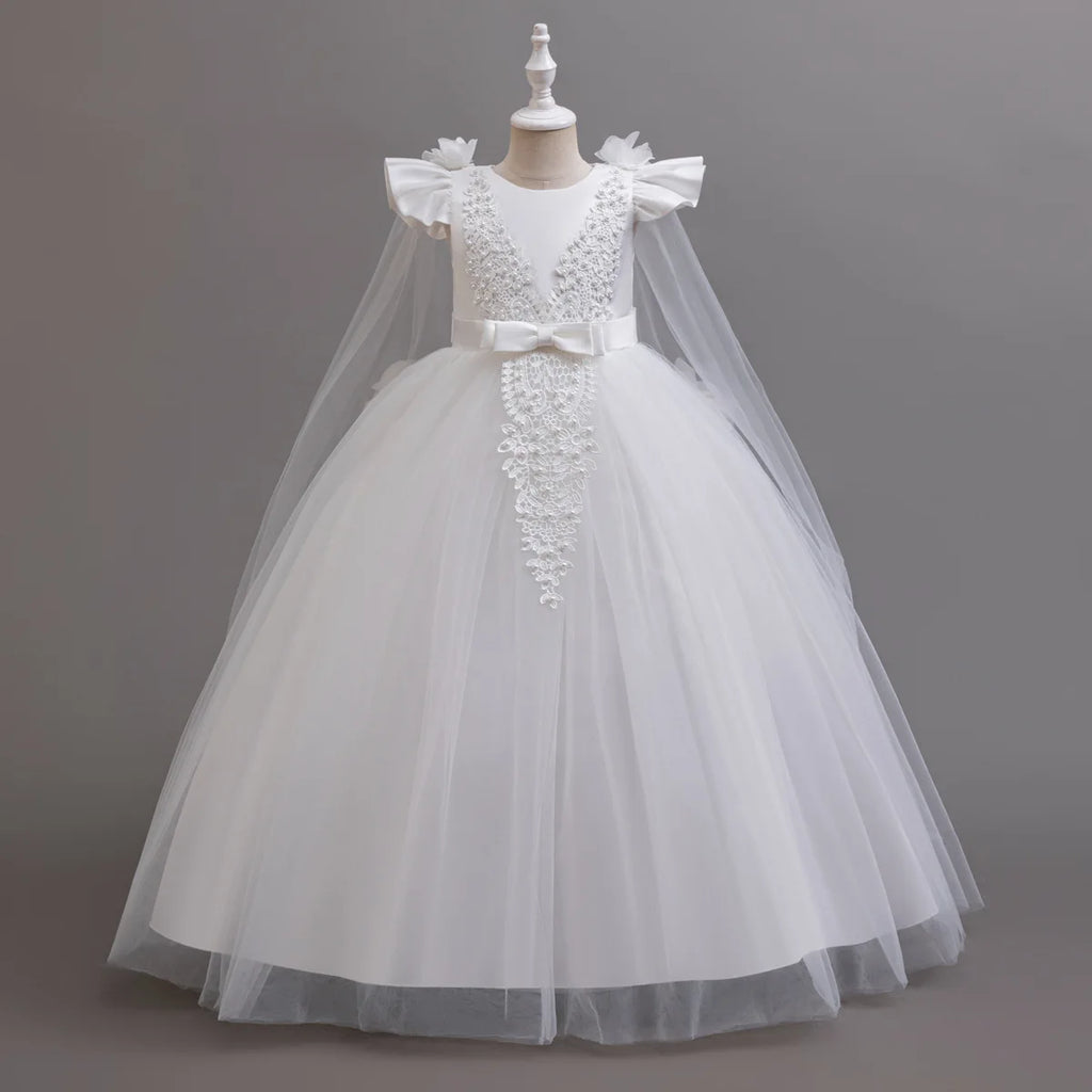 New Long Elegant Dress for Young Girls Flower Girl Princess Dresses White Formal Clothes From 4 to12 Years