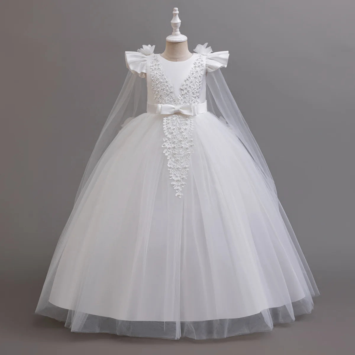 New Long Elegant Dress for Young Girls Flower Girl Princess Dresses White Formal Clothes From 4 to12 Years