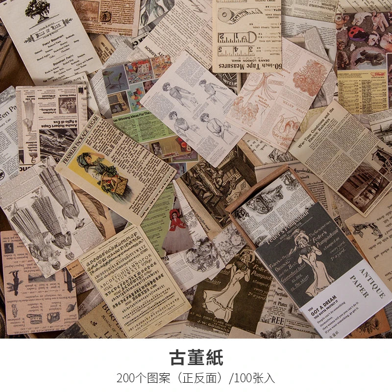 100pcs Vintage Plant Butterfly Material Paper Double-sided Printing Retro Memo Pads Notes Card Scrapbooking Diary Journals DIY