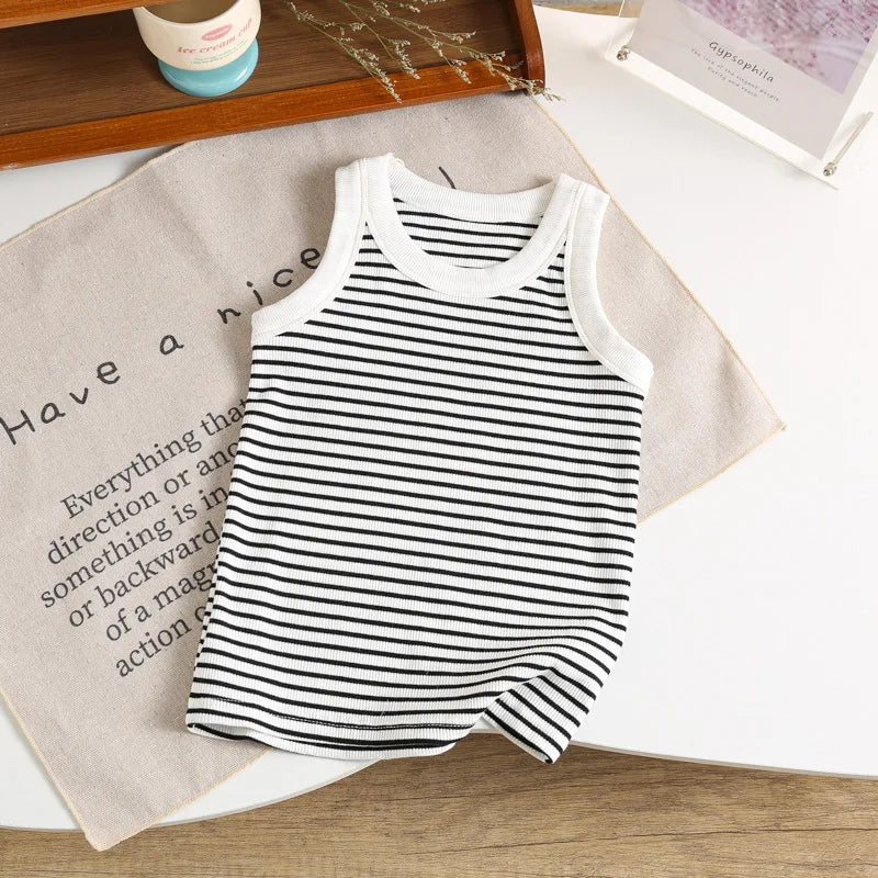 Kids Sleeveless T-shirts Candy Color Summer Tank Tops for Boys Girls Cotton Children Vest Toddler Bottom Baby Sports Clothes