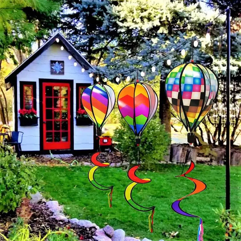 Wind Spinner Rainbow Pinwheels Whirligigs 3x Hot Air Balloon Twisted Windmills Hangable Windsock Whirlygig Pinwheels For Patio