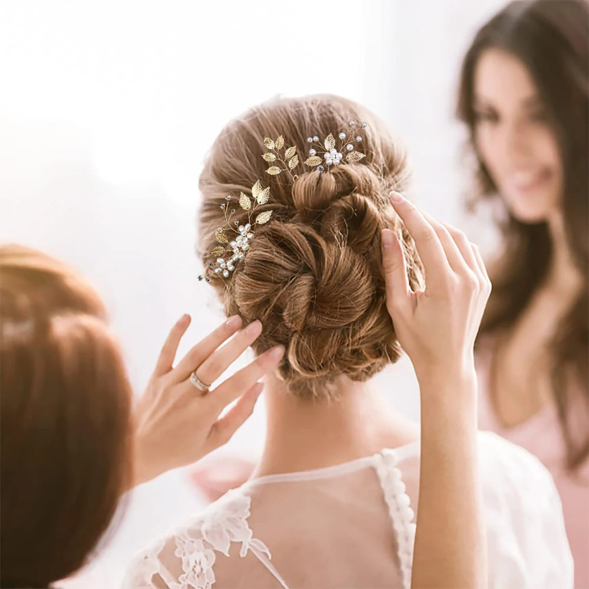 4Pcs Flower Hairpin Set Wedding Side Combs Leaf Shaped Tiaras Bride Hair Clips Jewelry Fashion Headwear for Bridal Party