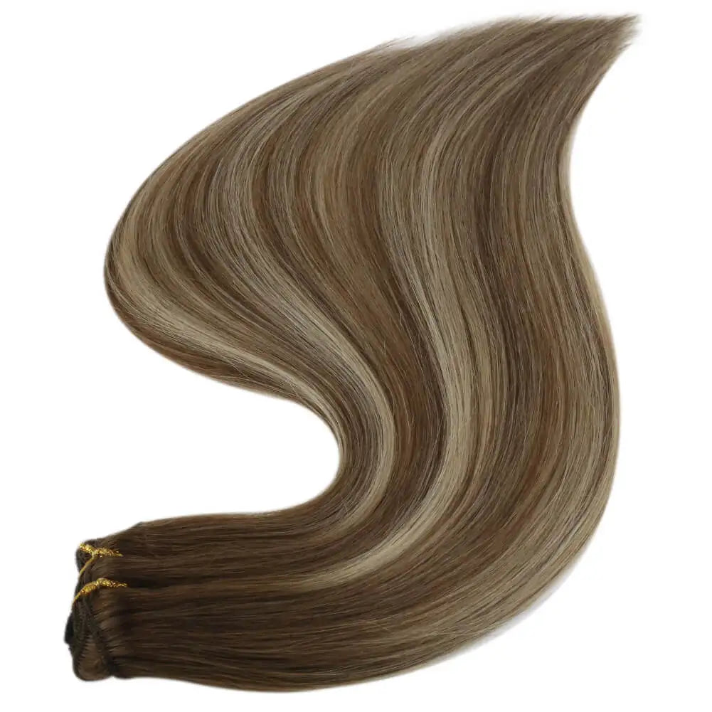 Full Shine Clip in Remy Hair Extensions Double Wefted Extension Blonde Highlight Ombre 100% Remy Human Hair Extensions Full Head