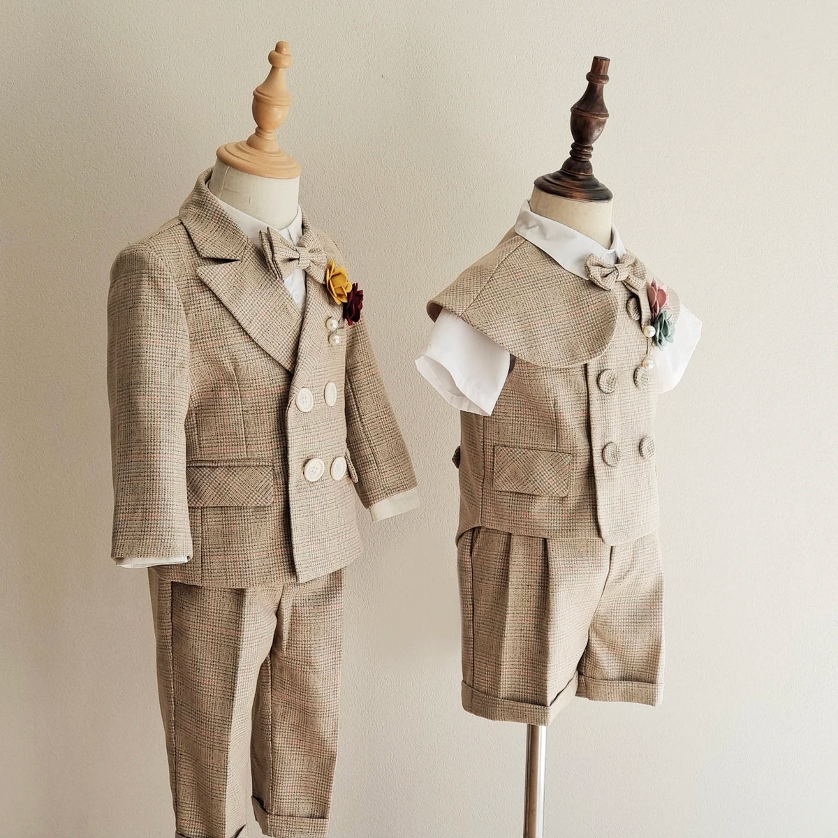 Boys Formal Plaid Suit khaki Baby Daptism Dress Set Child Wedding Birthday Party Photography Costume Kids Clothes High quality