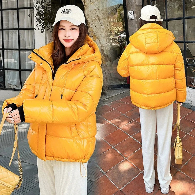 2025New Winter Jacket Women Parka Fashion Hooded Thick Warm Glossy Down Cotton Coat Parkas Female Casual Outwear Overcoat Ladies