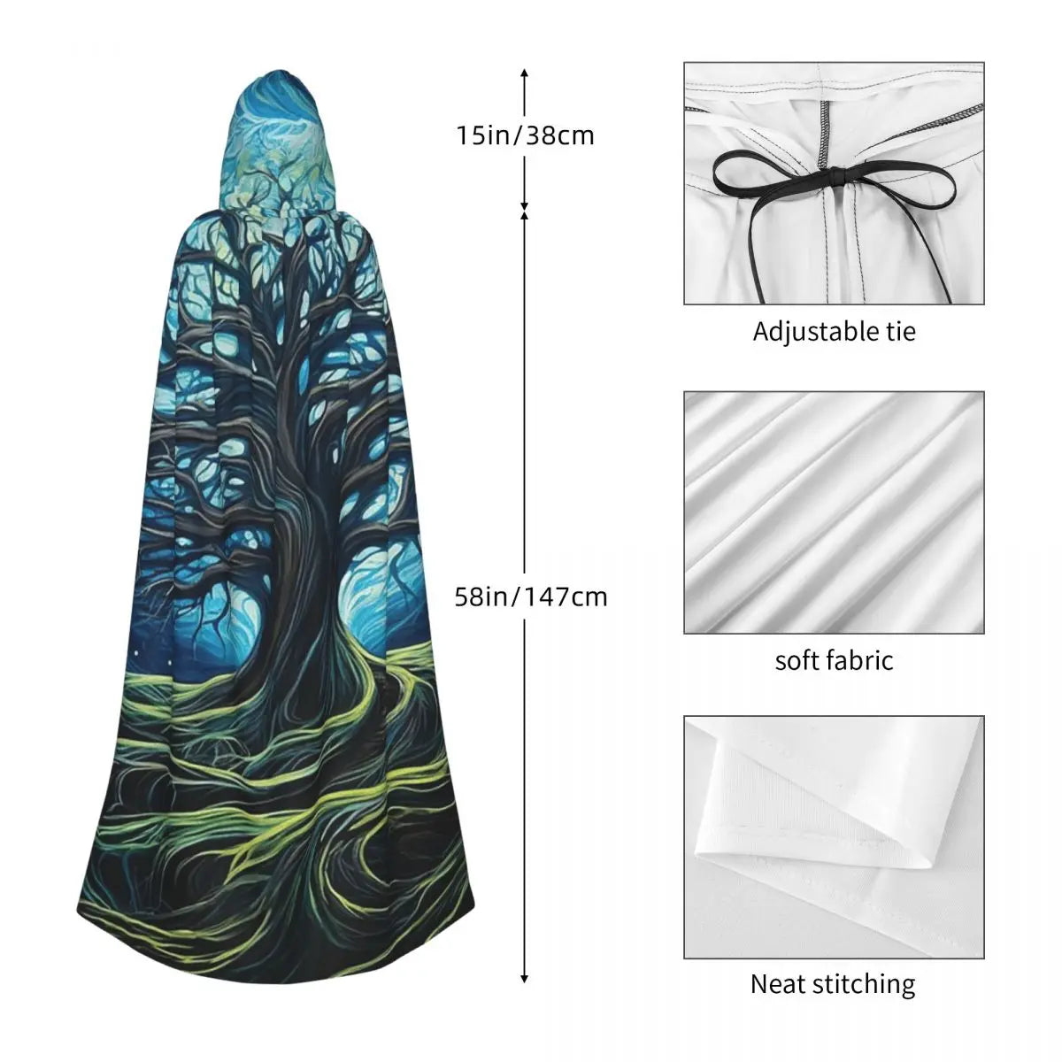 Magic Green Tree  Long Hooded Cloak Witch Medieval Costume Cosplay Cape HalloweenParty Adult Unisex