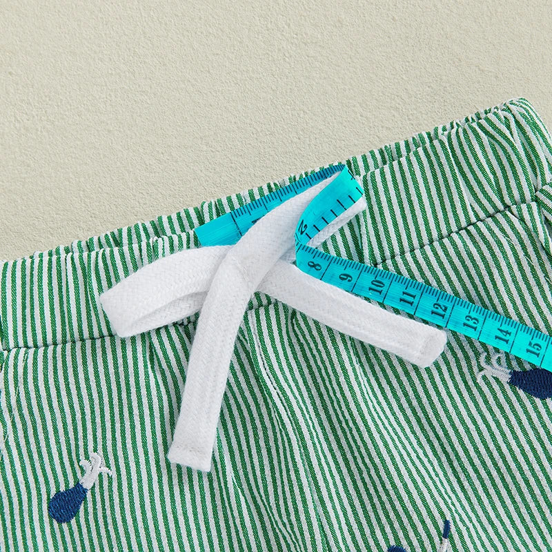 Kids Boys Shorts Set, Short Sleeve Embroidery Golf Cart T-shirt with Striped Shorts Toddler Set Summer Outfit