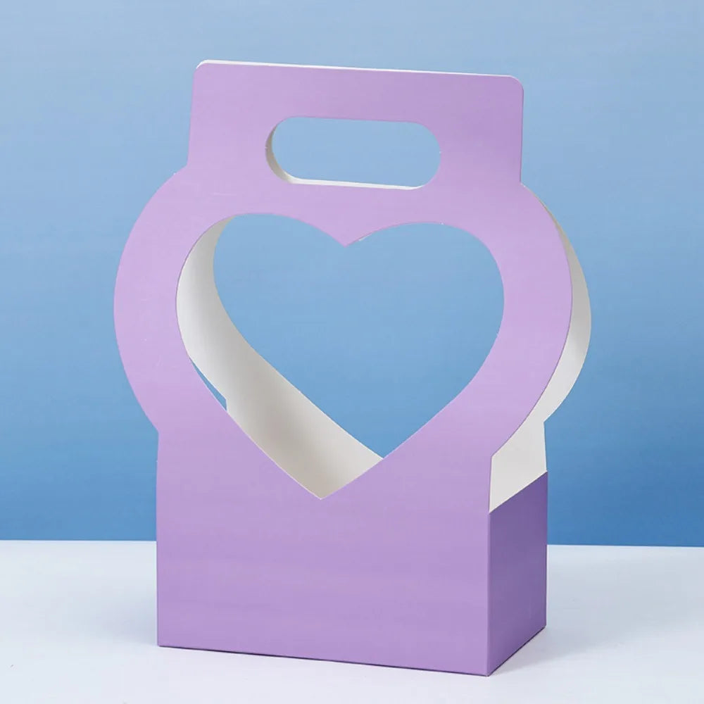 3PCS Heart-Cutout Flower Gift Box Romantic Portable Paper Flower Box With Handle Foldable Floral Wrap Box Floral Arrangements