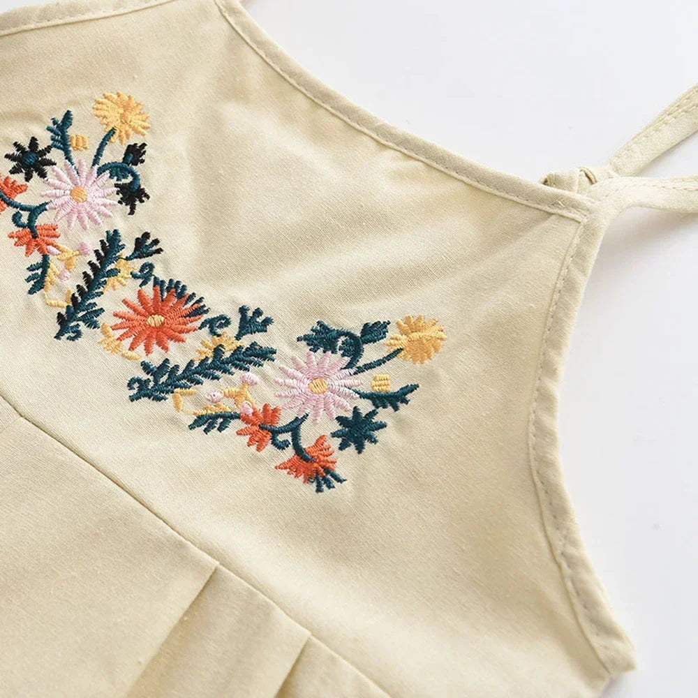 Bear Leader Cute Baby Girl Clothes Summer Sleeveless Embroidered Flower Suspender Jumpsuit Basic Simple Children's Clothing