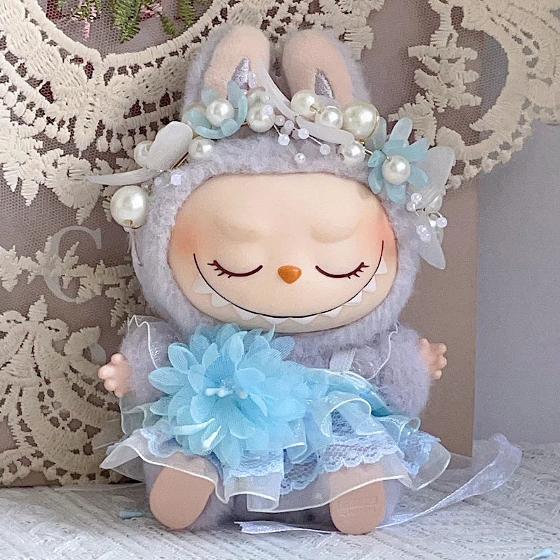 17CM Pendant Labubu Doll 17cm Labubu Generation 1 2 and 3 Macaron Color Set: Hair Hoop and Lace Skirt