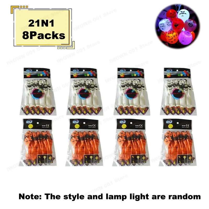 12 Inch Halloween Pumpkin Latex Balloons With Light LED Glow In The Dark Pumpkin Ghost Balloons Halloween Party Decorations