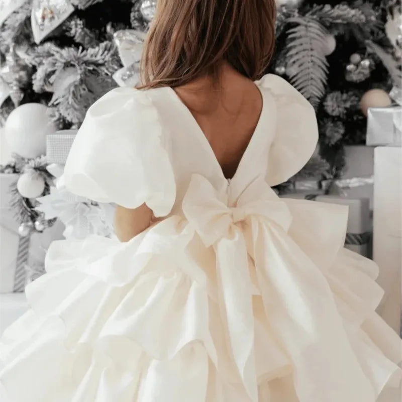 Fashion Baby Girl Princess Layered Dress Puff Sleeve Infant Toddler Teen Vestido Party Birthday Ball Gown Baby Clothes 1-12Y