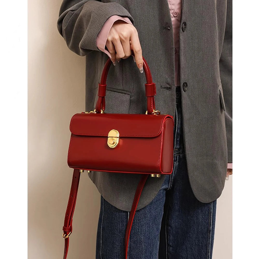 Women Red Square Handbags for Bride Wedding Luxury Texture Leather Flap Crossbody Bag 2025 New Lady Single Shoulder Bags