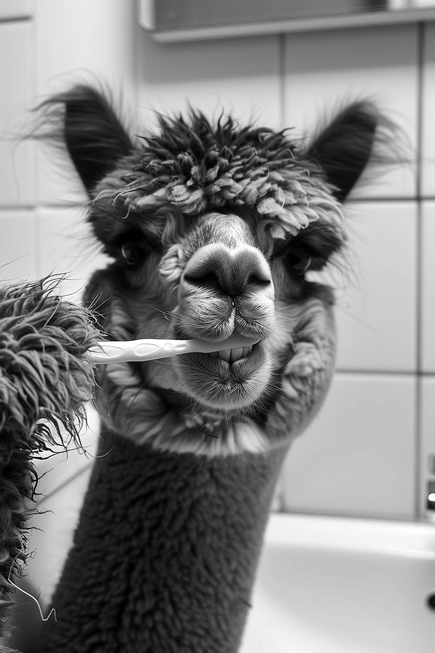 Black And White Cartoon Abstract Cute Animals Duck Hippo Panda Alpaca Brush teeth Posters Canvas Prints Art Home Room Wall Decor