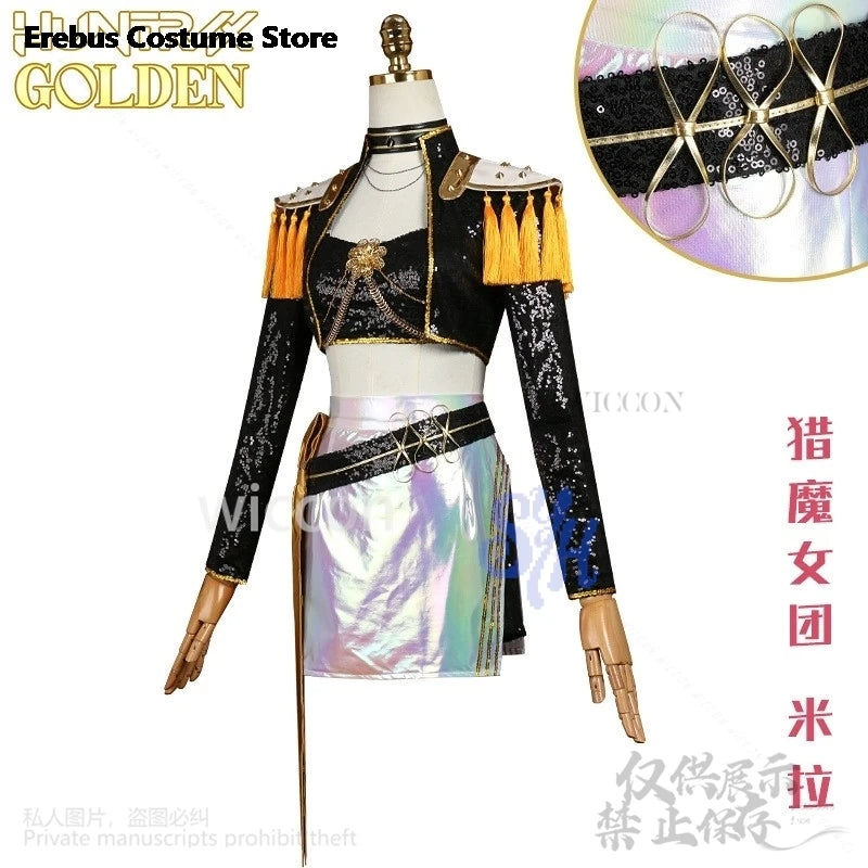 Anime Movie Kpop Demon Cosplay Mira Huntrix Golden Stage Uniform Black Flash Gorgeous Punk Coat Mini Dress Lolita 코스프레 Halloween