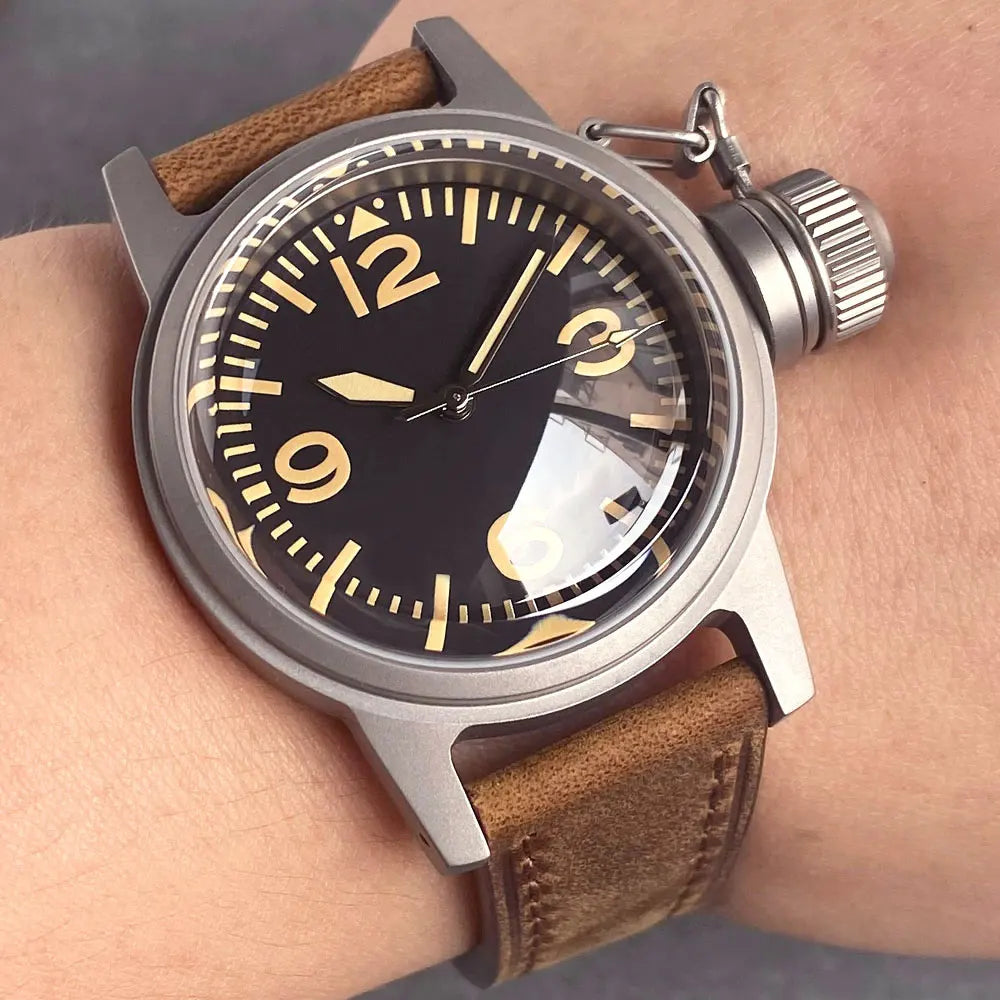 Customized 36MM Automatic NH35/PT5000 Movement Military Field Army Watch Vintage For Men 20ATM Big Crown Double Dome Sapphire