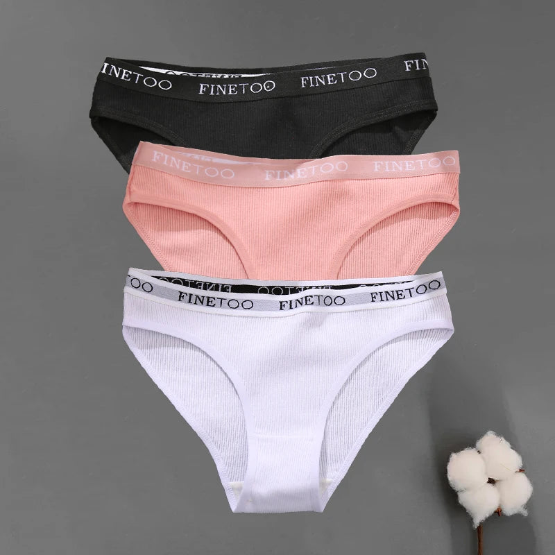 3PCS/Set Seamless Women's Cotton Briefs FINETOO Sexy Cotton Panties Set Women Underwear Solid Panty Intimates Lingerie M-2XL