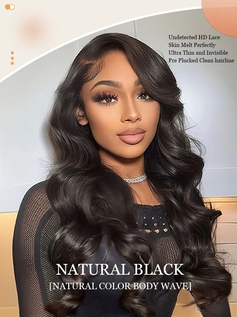 13x6 Lace Frontal Wig Body Wave 36 Inch 220% Density Natural Black HD Transparent Lace Front Brazilian Human Hair Wigs For Women