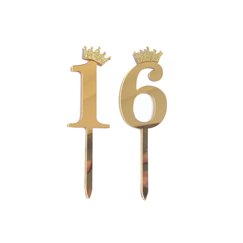 Happy Birthday Cake Topper Wedding Decorations Acrylic Cake Topper Gold Silver Numbers 10 16 18 20 30 Cake Decoration Tools