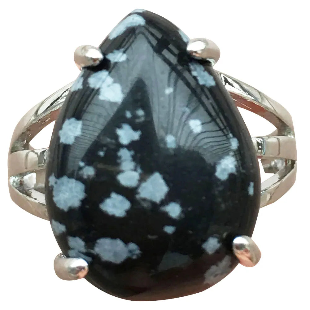 Crystal Tiger Eye Lapis Lazuli Aventurine Unakite Lava Carnelian Blue Sand Goldstone Howlite Water Drop Bead Art Ring  PWB903