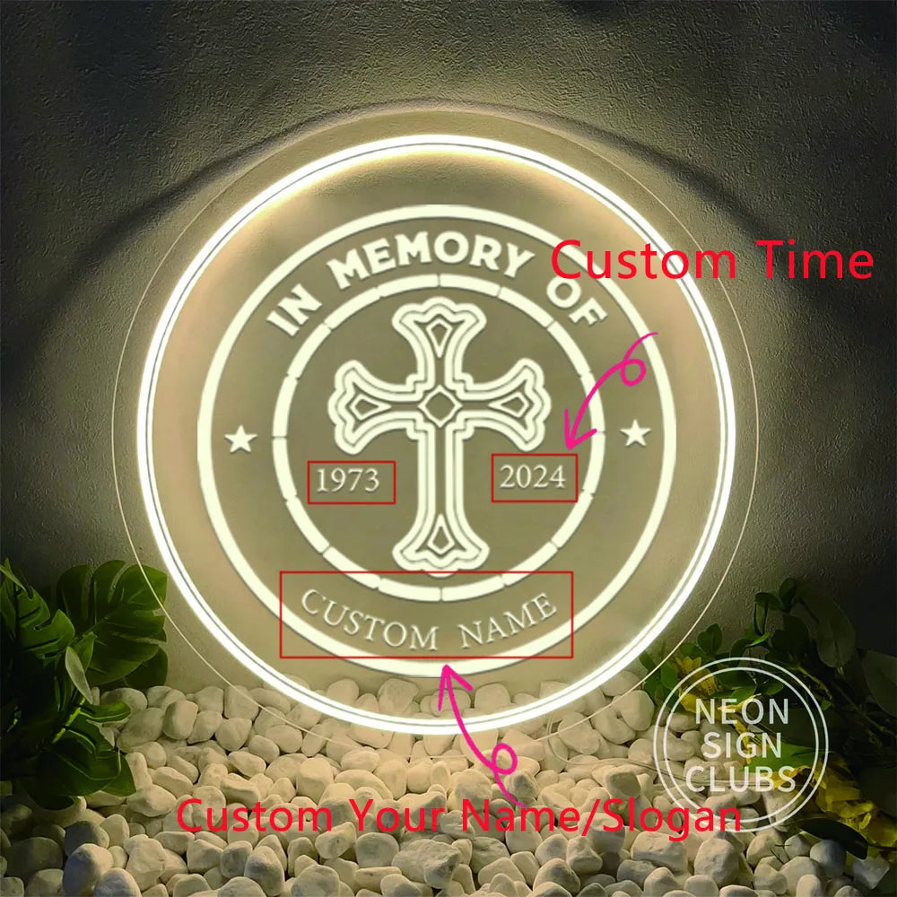 1PC Round Shape Crucifix Personalized Text USB Power Neon Led Sign Acrylic Lamp for Home Decoration Cool Gifts for Wall Hanging