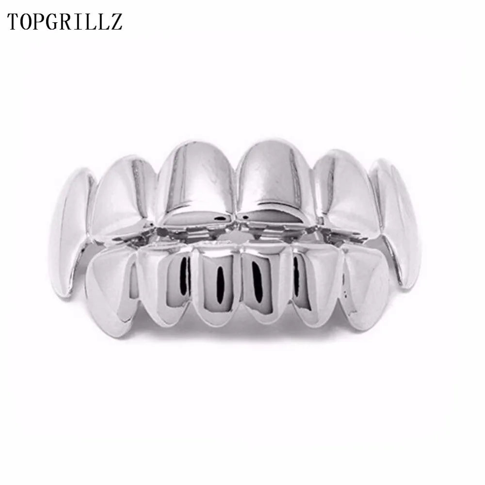 TOPGRILLZ New Fit Rose Gold Color Plated Hip Hop Teeth Grillz Caps Top&Bottom Grill Set for Christmas Party Vampire Tooth Grillz