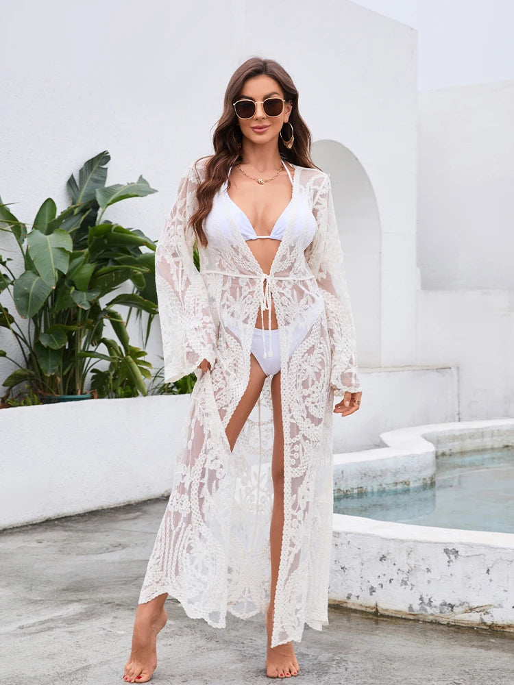 Thin Europe Style Embroidery Cardigan Beachwear Hollow Out Coat Women Clothing Basic Cover Up Fashion Streetwear Clothes Casual
