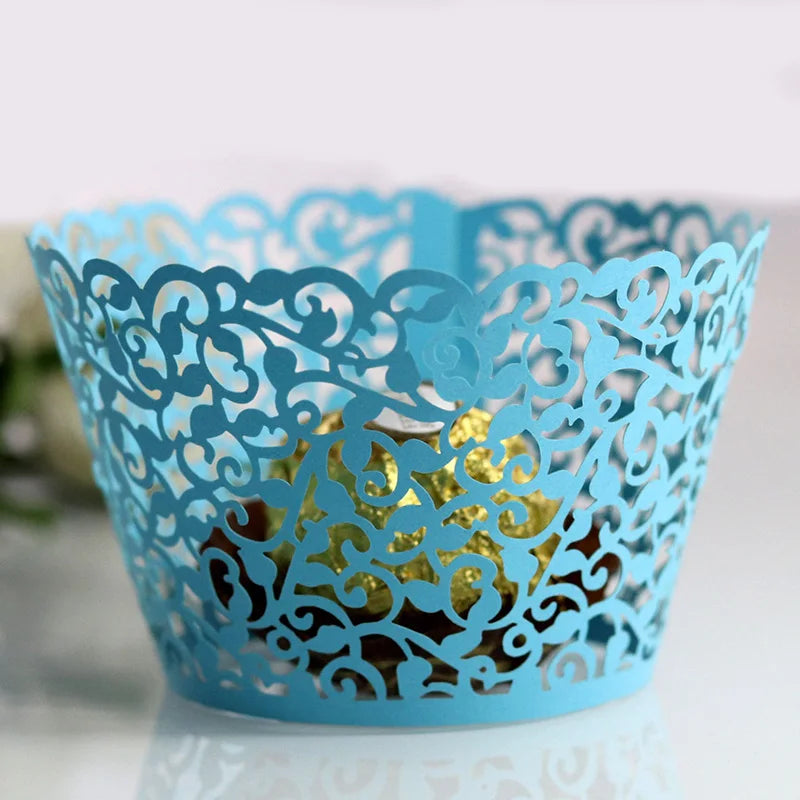 50pcs Lace Cupcake Wrapper Hollow Muffin Cupcake Paper Cups For Baby Shower Wedding Birthday Party Baking Fondant Dessert Decor