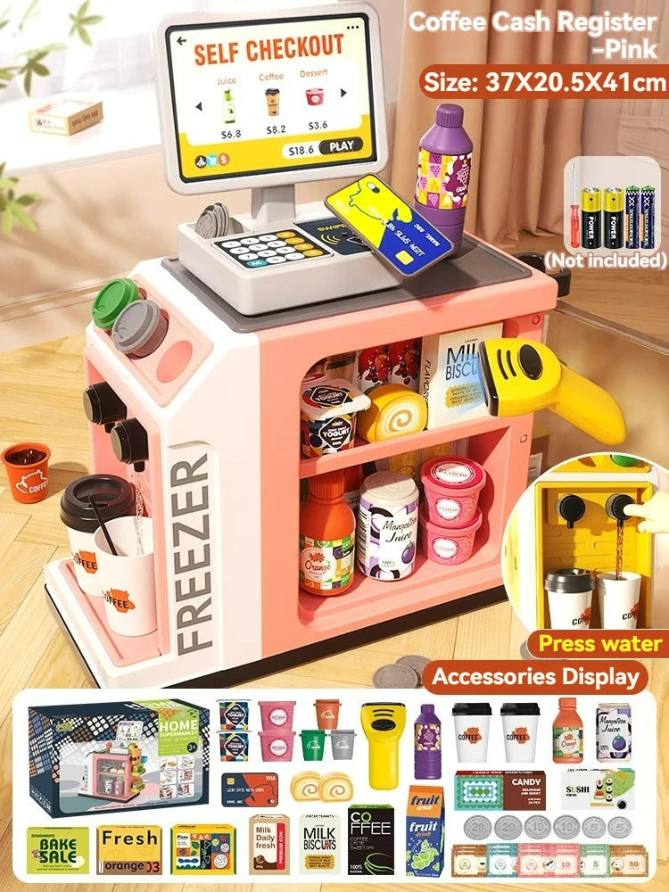 Pretend Play Calculator Cash Register Toys Supermarket Shop Cashier Registers with Scanner Credit Card Christmas Gifts for Kids