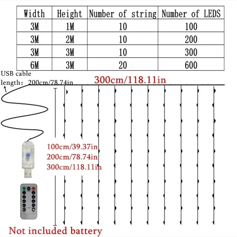Birthday Decoration 3/6M Fairy Light 8 Mode LED Christmas Lamp USB Curtain String Light Home Decor Holiday Garland Wedding Party