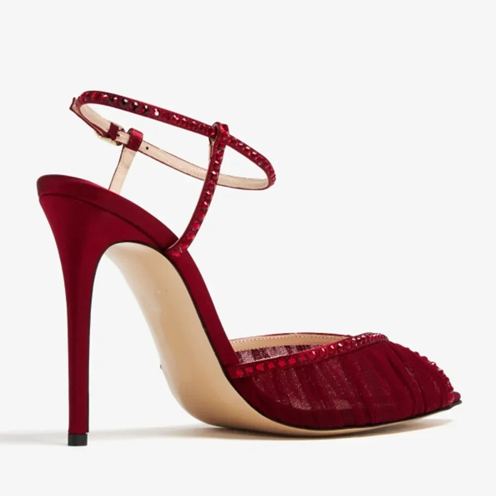 Crystal Peep Toe Ankle Buckle Strap Sandals Sexy Pointed Toe Oversize 46 Shallow New Arrials Fashion Women Modern Shoes