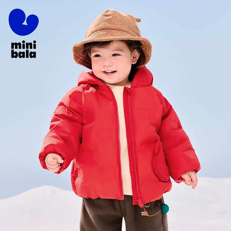 Mini Balabala Winter Kids 3D Shape Down Jacket Thick Warm Coat with Elf Hood for Babies and Toddlers