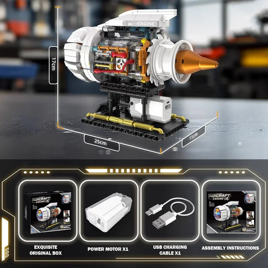 650PCS Aircraft Engine Model Building Blocks Set Technical Electrically Driven MOC Educational Toys Kids Boys Christmas Gifts