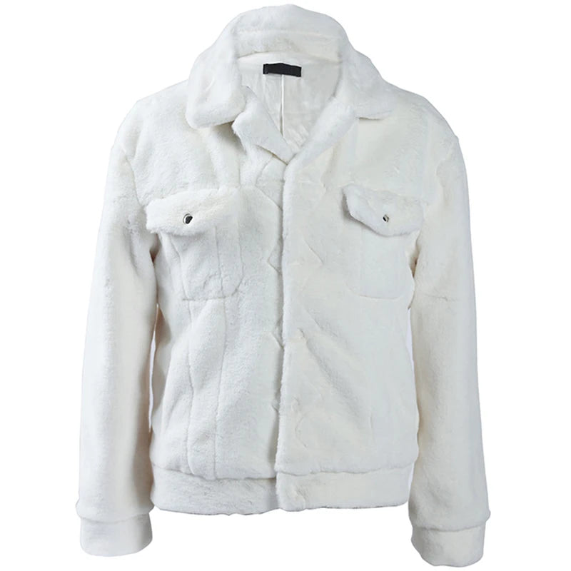 Mauroicardi Winter White Short Soft Warm Faux Fur Coat Long Sleeve Plus Size Designer Men Streetwear Clothing Fluffy Jacket 2021