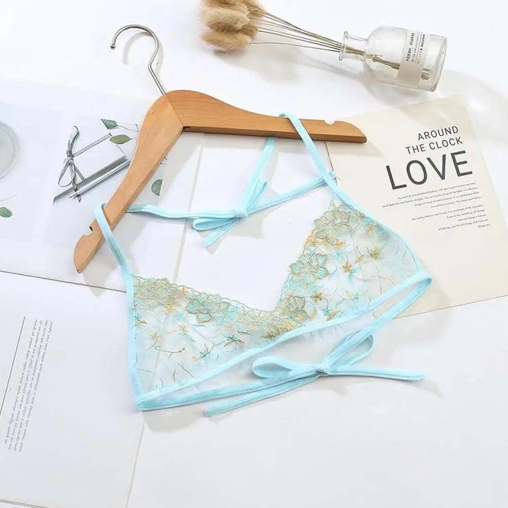Transparent Ultra-thin Hollow Straps Open Back Bandage Sexy Lingerie Underwear Embroidered Women's Bras