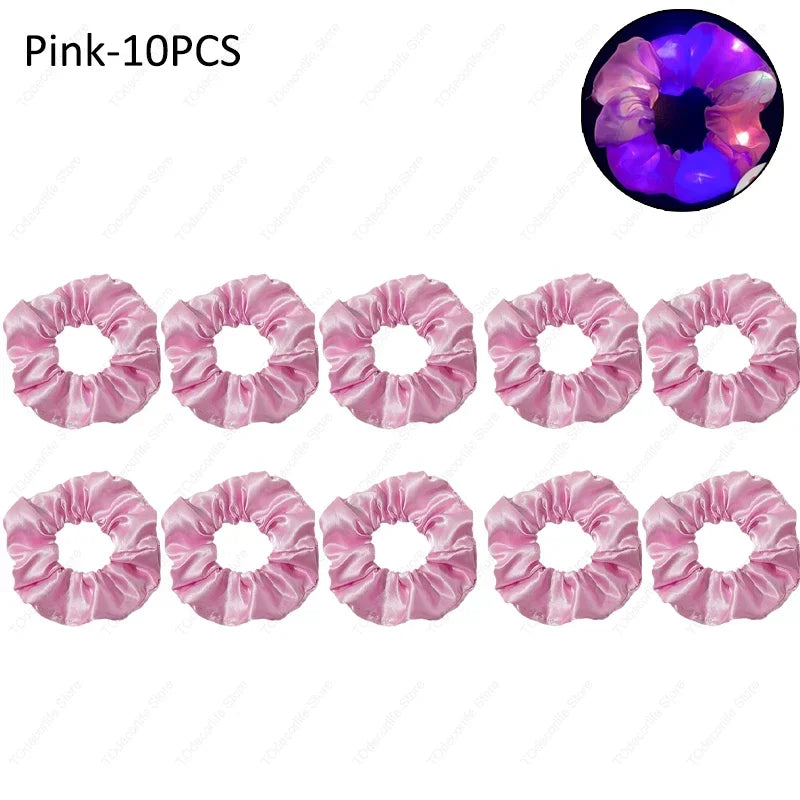 LED Luminous Scrunchies Hairband Glowing Elastic Hair Tie Rope for Women Girls Glow in the Dark Party Hair Accessory
