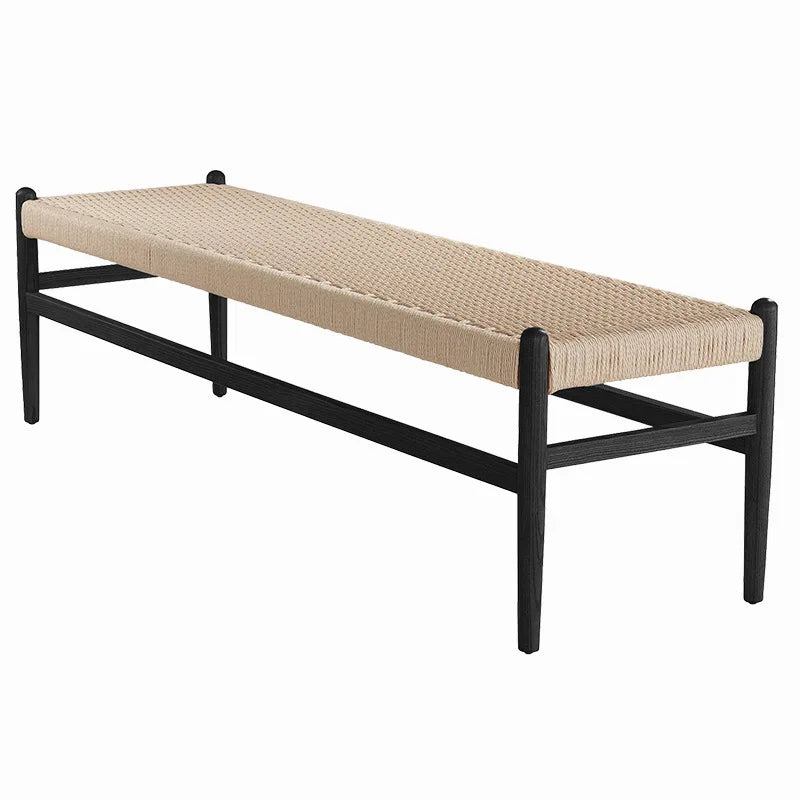 Rattan bench household shoe changing stool simple braided rope sofa bench simple small apartment solid wood bedside stool