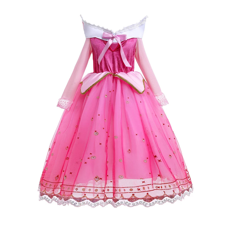 Sleeping Beauty Costume for Girls Aurora Dress Long Sleeves Off Shoulder Kids Halloween Christmas Fancy Party Princess Clothing