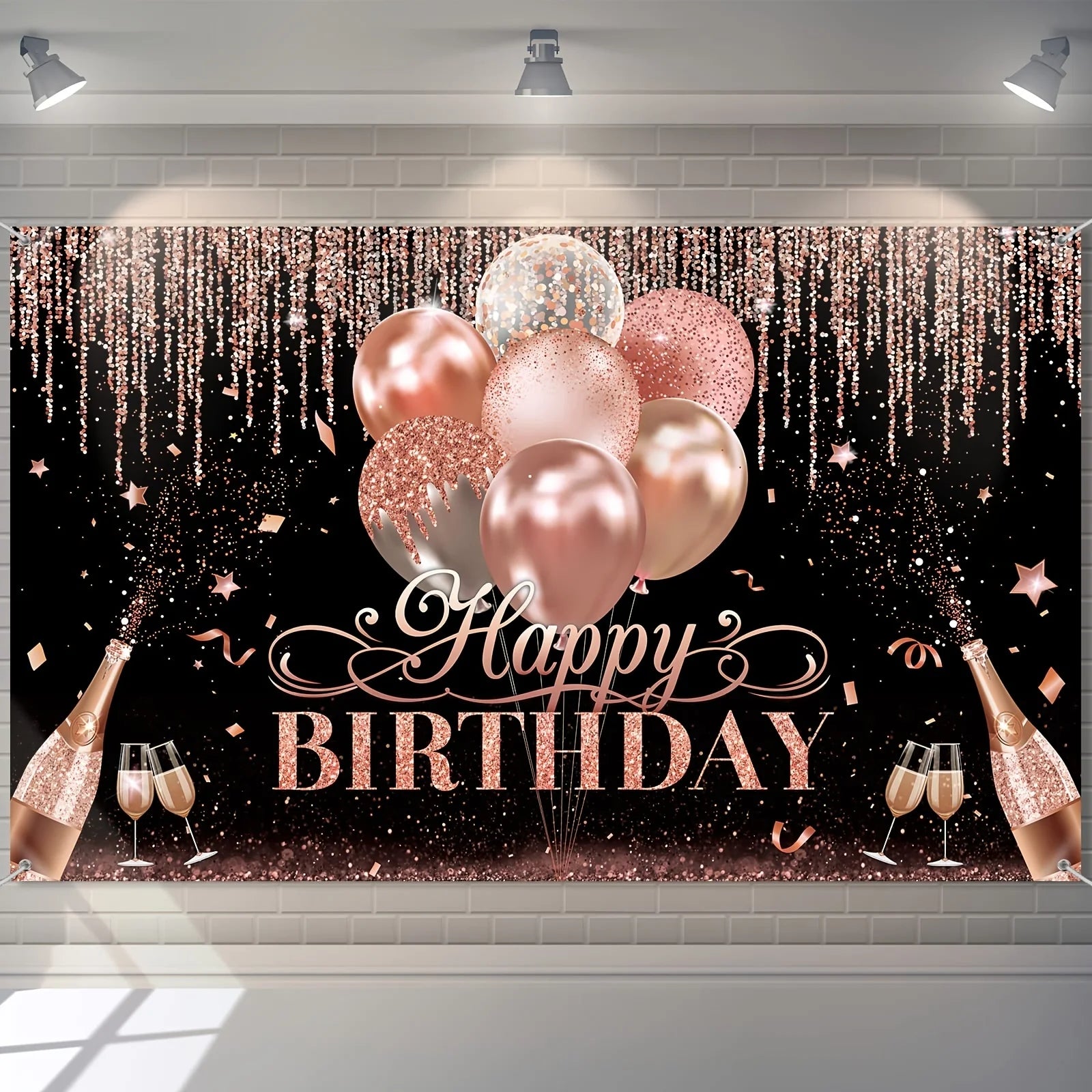 Shiny Balloon Glitter Pink Background Cloth Happy Birthday Party Baby Shower Decoration Arrangement Banner Photography Props
