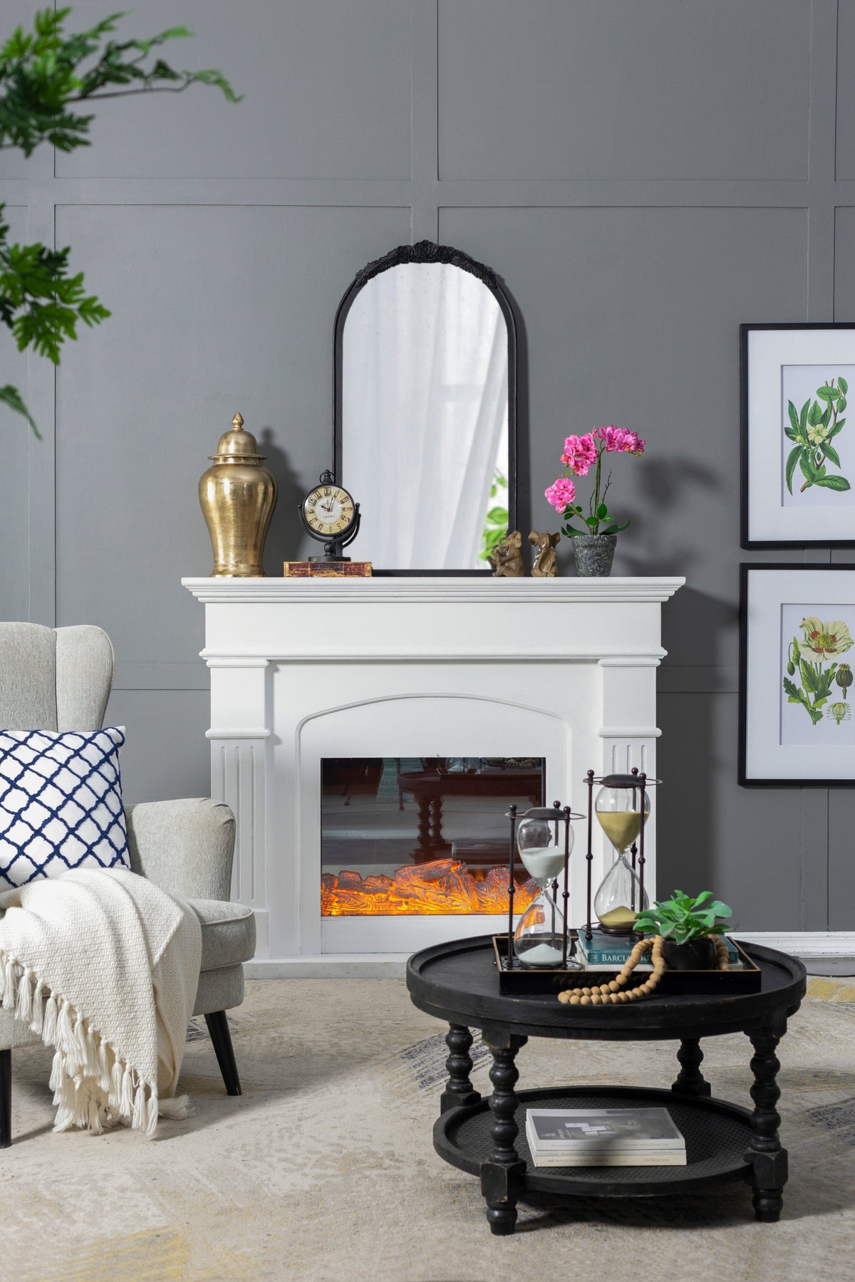 Hand-Carved Rose Arched Wall Mirror, Available in 2 Colors