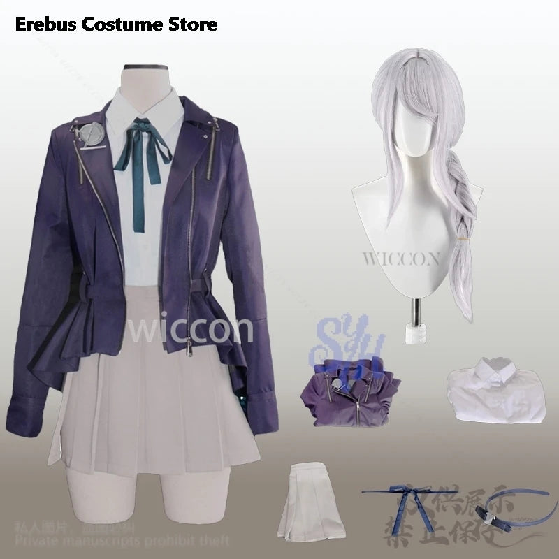 Kirifuji Nozomi Cosplay Game The Hundred Anime Costume Purple Pu Punk Coat Jk Kawaii Uniform Dress Lovely Japanese Girls Lolita