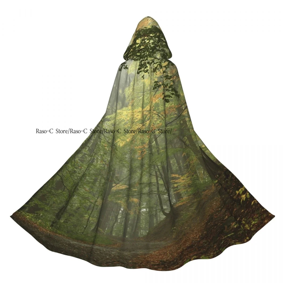 Unisex Adult Morning In The Forest Freshness Natural Environment Print Cloak with Hood Long Witch Costume Cosplay