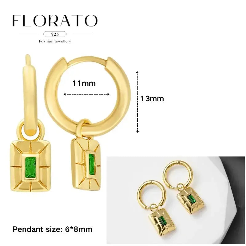 925 Sterling Silver Ear needle European And American Style Hoop Earrings Round square Pendientes Fashion For Women Birthday Gift